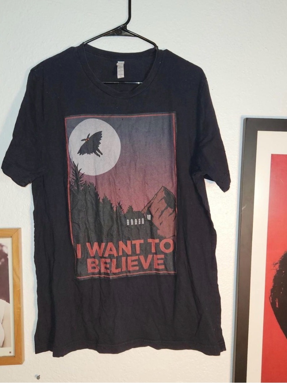 Moth Man Bella Canvas Black 'I Want To Believe' Graphic Tee with Red Accents